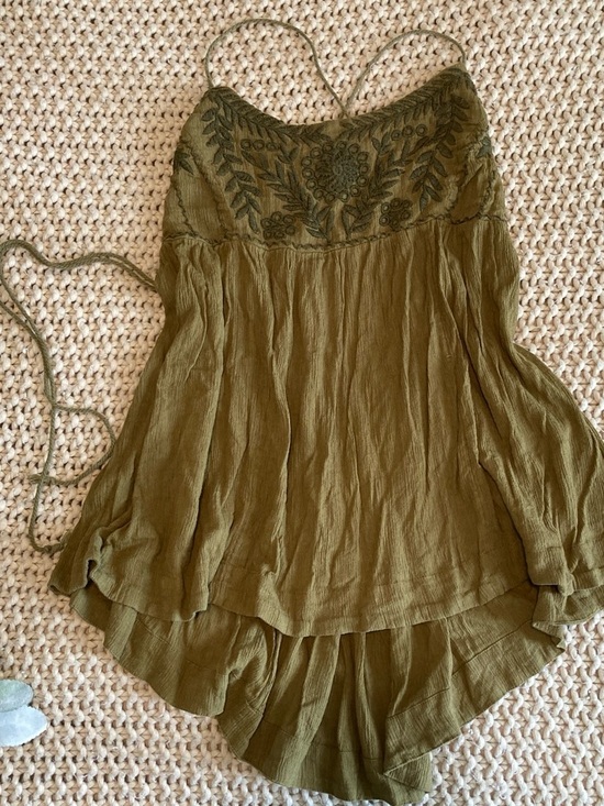 Free People Tops - Free People Boho Blackbird Olive Green Embroidered Spaghetti Strap Camisole